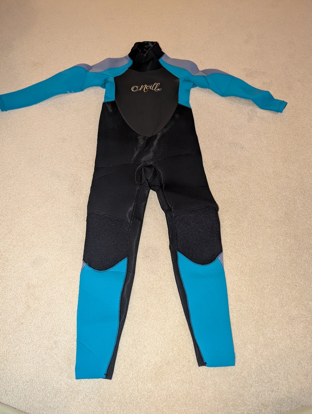 Nwt O'Neill Girls Epic 3/2 Back Zip Full Wetsuit Black/Capribrz/Mist Sz 8